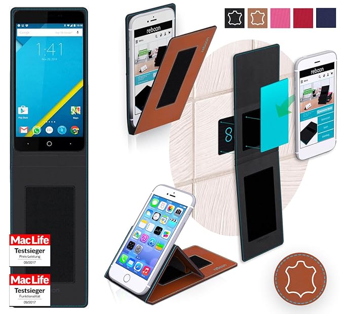 reboon Hülle für Elephone P6000 Pro Tasche Cover Case Bumper | Braun Leder | Testsieger