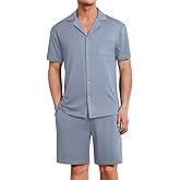 Ekouaer Mens Pajamas Set Short Sleeve Sleepwear Button Down Soft Loungewear 2 Piece Pj Shorts Sets with Pockets