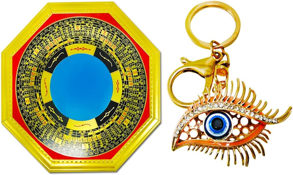 ratnatraya Combo ojo de pavo real metálico llavero y bauga espejo
