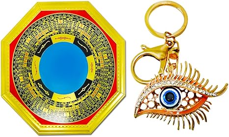 ratnatraya Combo ojo de pavo real metálico llavero y bauga espejo