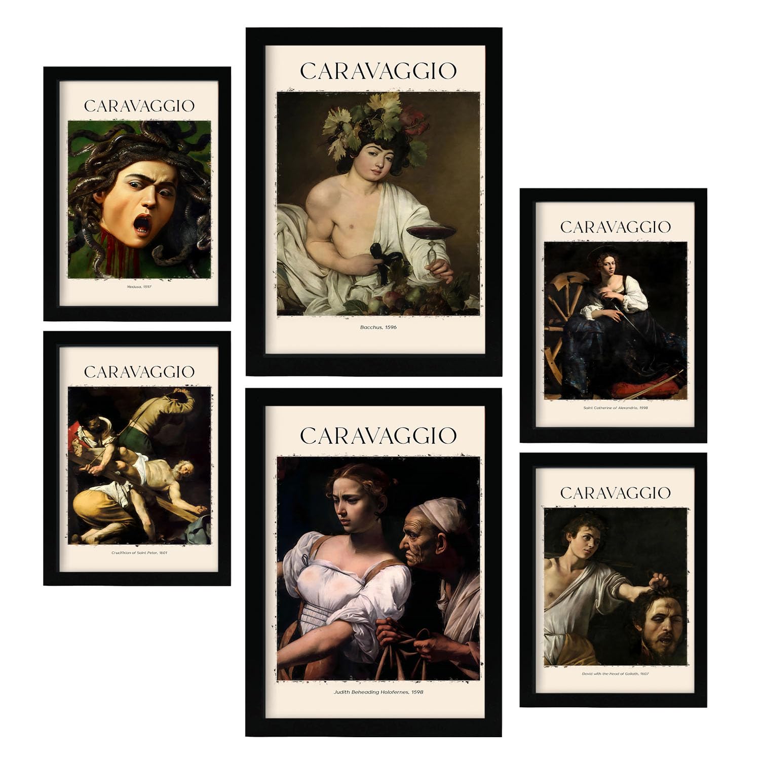 Nacnic Poster 6 set of Caravaggio Collection of artworks, Decorative frames for your living room, bedroom, home. Wall art prints. A4 and A3