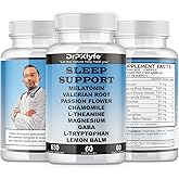DrPKLyfe Sleep Aid: Melatonin Valerian Root Passion Flower Chamomile L-Theanine Magnesium GABA Capsules: 630mg, 60 Days Supply for Men & Women|Natural Sleep Aid Solution