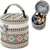 BBORGDC Portable Makeup Bag Round Cylinder, Small Hand Carry Boho Jacquard Toiletry Bag, Purse Organizer for Women Girls, Travel Gift