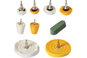 Medoon Drill Buffing Wheel Kits 9pcs, Polishing Wheel with Green Compound, High Density Polisher Buffing Wheels for Metal, Jewelry, Car, Aluminum, DIY Buffing & Finishing