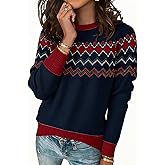 ANCAPELION Women's Christmas Sweater Pullover Vintage Color Block Chunky Knit Sweater Tops