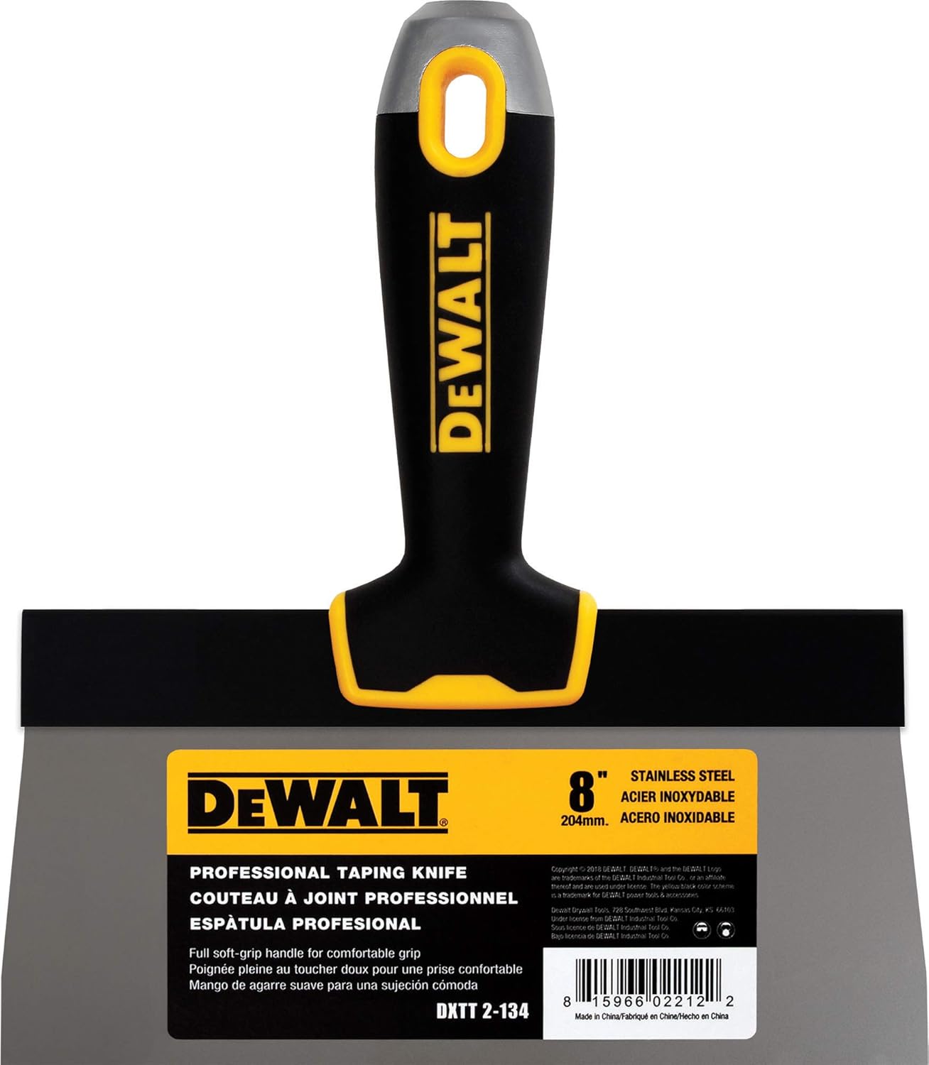 DEWALT 8" Taping Knife Stainless Steel w/Soft Grip Handle DXTT2