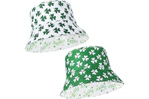 JEYIOUR 2 Pcs St. Patrick's Day Bucket Hat Shamrock Fisherman Hat Lucky Four Leaf Clover Green Irish Top Hat for Saint Patrick's Day Accessories Men Women Summer Beach Hiking Fishing Travel
