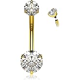 Internally Threaded Belly Button Ring G23 Implant Grade Titanium with Grade AAAAA Cubic Zirconia - 14g Belly Ring Piercing Jewelry Internal Thread - Bellybutton Rings 14 Gauge Navel Jewelry For Women