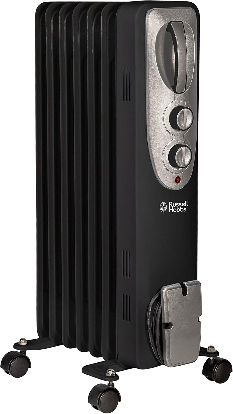 Russell Hobbs 1500W Oil Filled Radiator 7 Fin Heater Black