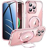 WASTROYAL Privacy Case for iPhone 14 Pro Max with 360°Stand [Built-in Anti Peeping Screen Protector] [Compatible with MagSafe] [Magnetic Ring ] Full Body Protective Phone Cover 6.7", Pink