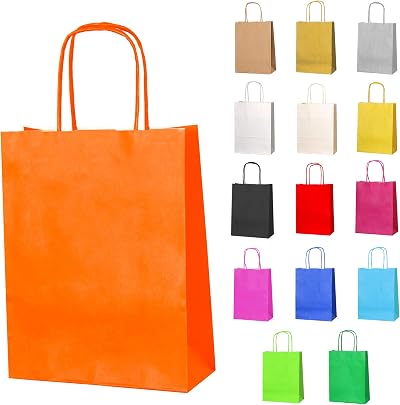 Thepaperbagstore 10 Orange Small Paper Party Bags With Handles 18x22x8cm