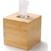 Bamboo Tissue Box Cover, Square Wood Tissue Box Holder, Wooden Facial Paper Holder for Bathroom, Bedroom, Dinner Table, Office (Square - 1 Pack)