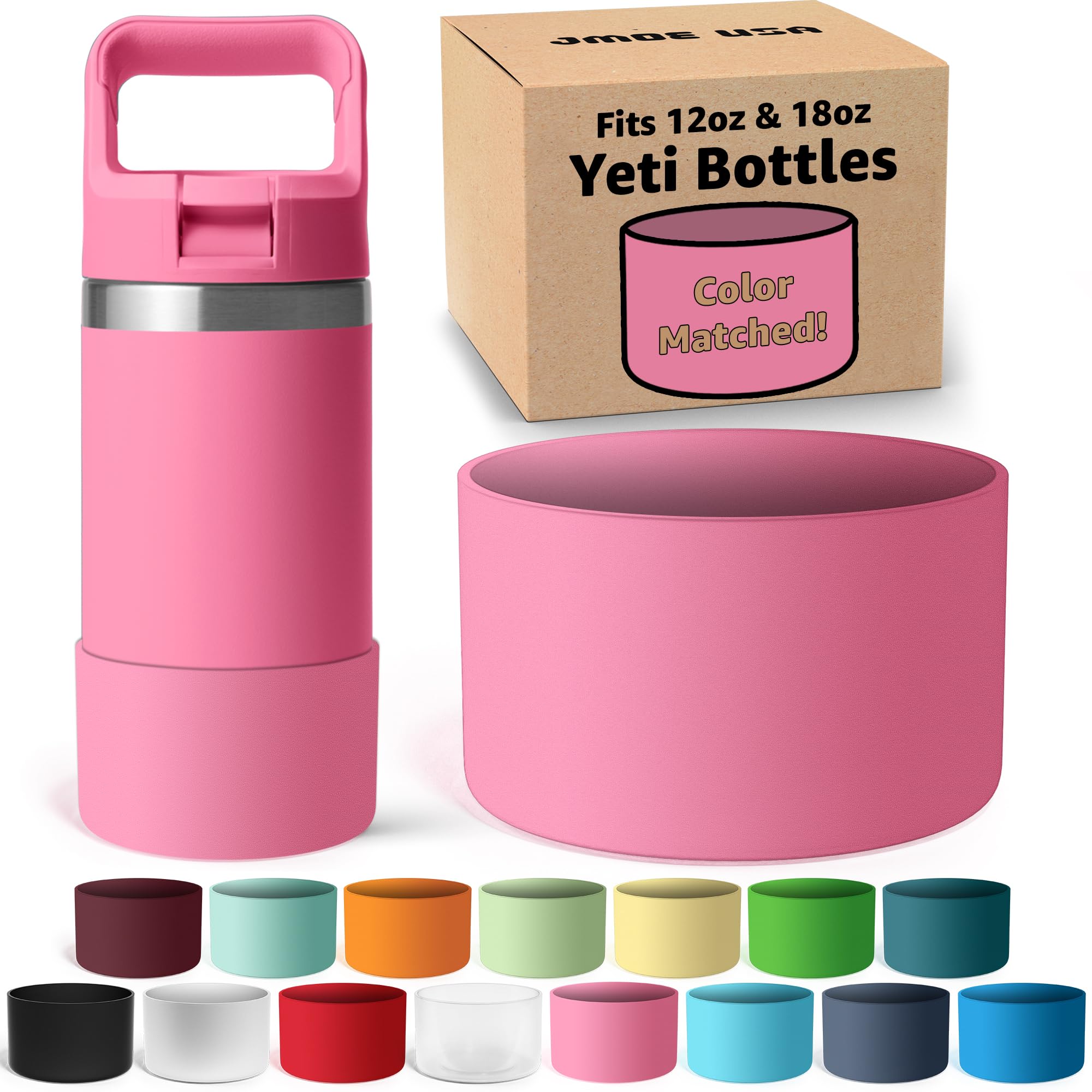 Photo 1 of Jmoe USA Silicone Boot for Yeti Rambler Jr 12oz and 18oz Bottle | 2mm Sleeve | Anti-Slip Boot | Protector for the Bottom of your Bottle | Protects Against Damage | BPA Free Silicone (Pink)