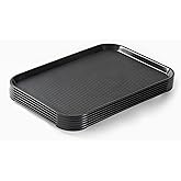 CURTA Rectangle Plastic Serving Trays– Cafeteria/Fast Food Tray, for Restaurant, School Lunch, Coffee Shop & Home Use – Durable, Dishwasher Safe, Stackable, BPA-Free, 12” x 16”Set of 6 Black