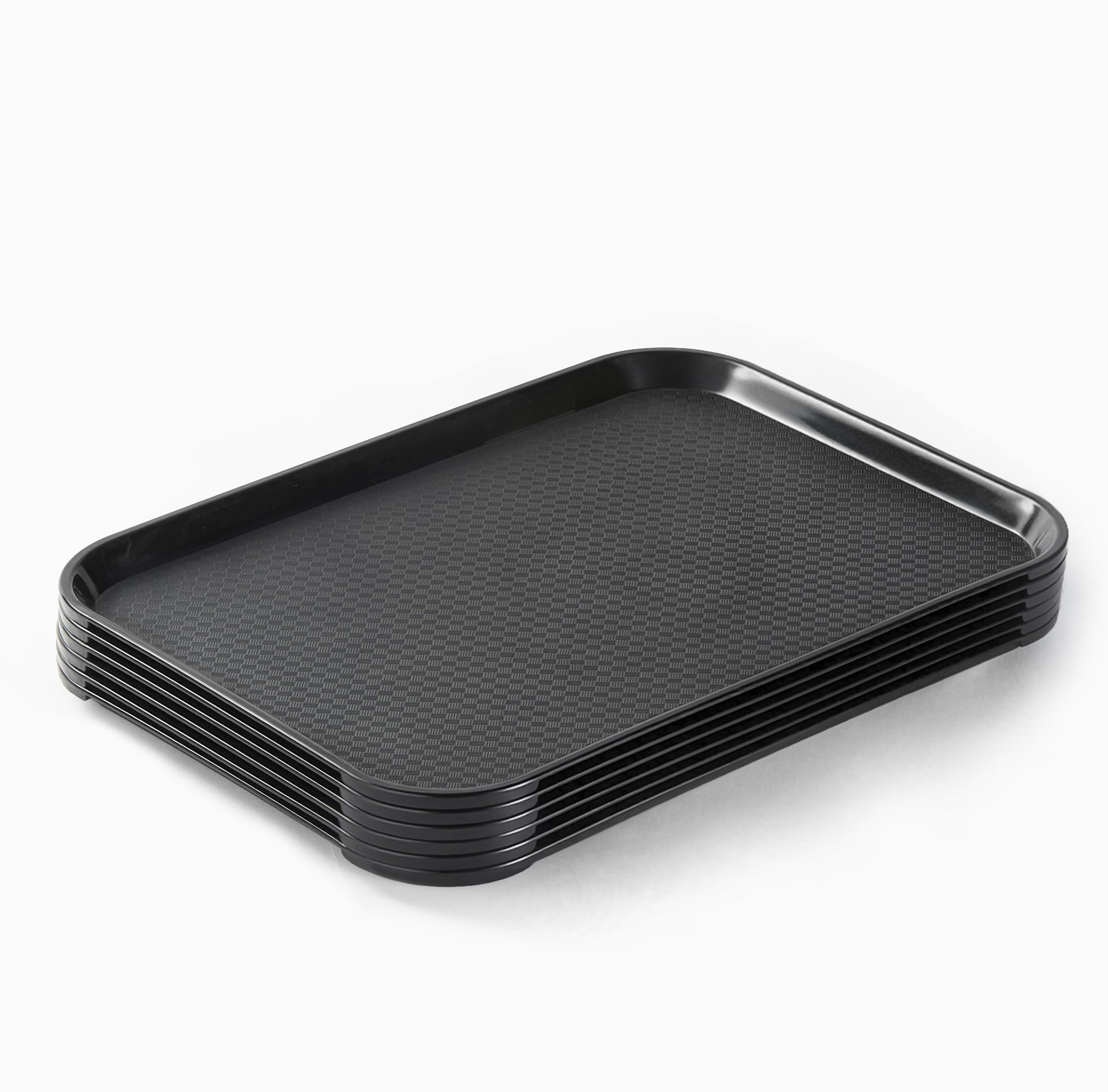 Photo 1 of CURTA Rectangle Plastic Serving Trays– Cafeteria/Fast Food Tray, for Restaurant, School Lunch, Coffee Shop & Home Use – Durable, Dishwasher Safe, Stackable, BPA-Free, 12” x 16”Set of 6 Black