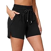ATTRACO Women's 3" High Waisted Swim Board Shorts Pleated Summer Beach Shorts with Pockets