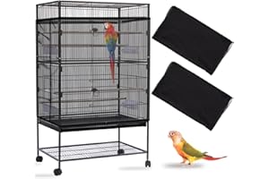 Daoeny 2PCS Bird Cage Seed Catcher, Large Bird Cage Cover, Adjustable Soft Airy Nylon Mesh, Birdcage Cover Skirt Seed Guard for Parrot Parakeet Macaw Round Square Cages (Black & Black)