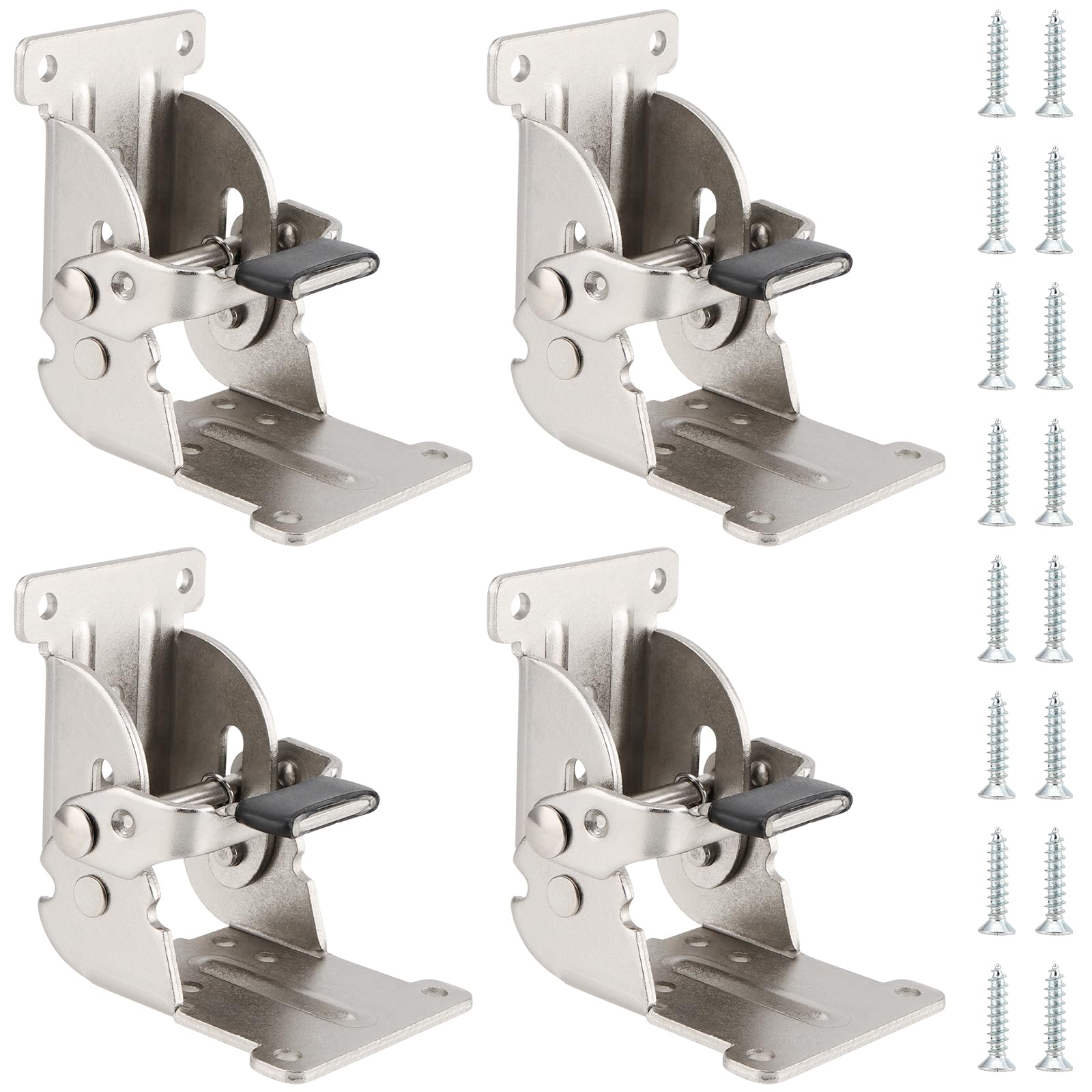 MANCHAP 4 PCS 90/180 Degree Folding Hinge Brackets, Self Locking Folding Legs Hinges with Screws, Foldable Table Hinges Furniture Hardware for Workbench, Silver