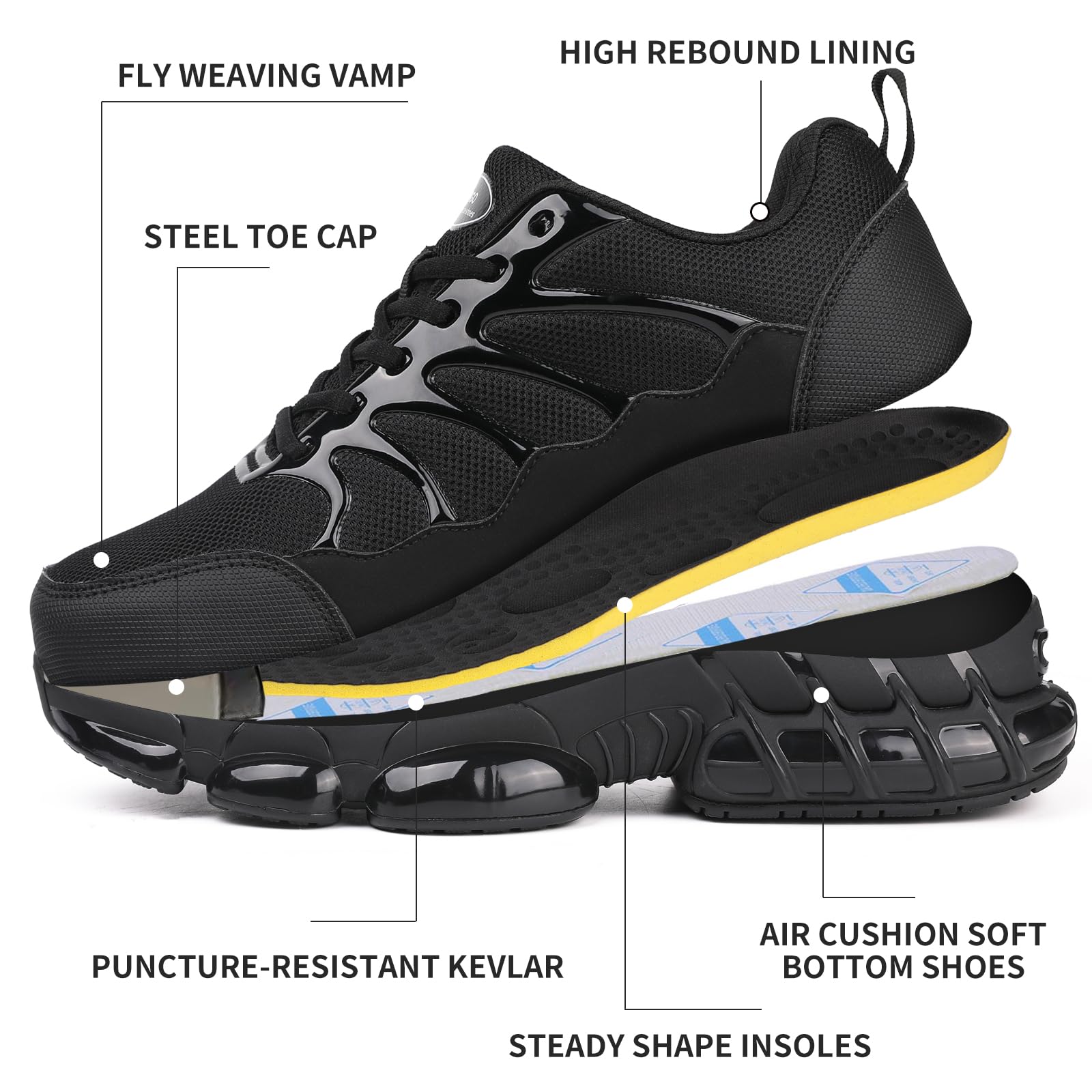 Steel Toe Safety Sneakers For Men & Women - Non-Slip Air Cushion Work Shoes With Composite Toe