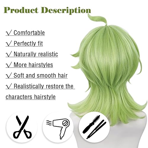 LABEAUTÉ Curly Green Wig for Collei Cosplay Wig with Bangs Girls