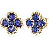 TONTMY STUDIOS Gold Stud Earrings for Women Trendy 14K Gold Plated Dainty Small Red Flower Cubic Zriconia Clover Studs Birthstone Earrings Jewelry for Women Birthday Gifts