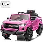 Winado Licensed Chevrolet Colorado Electric Car for Kids, 12V Ride on Toys for Toddlers with Remote Control, Battery Powered Electric Car Ride On Vehicle w/Bluetooth, Soft Start, LED Lights - Pink