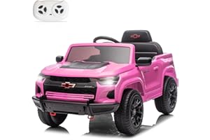 Winado Licensed Chevrolet Colorado Electric Car for Kids, 12V Ride on Toys for Toddlers with Remote Control, Battery Powered Electric Car Ride On Vehicle w/Bluetooth, Soft Start, LED Lights - Pink