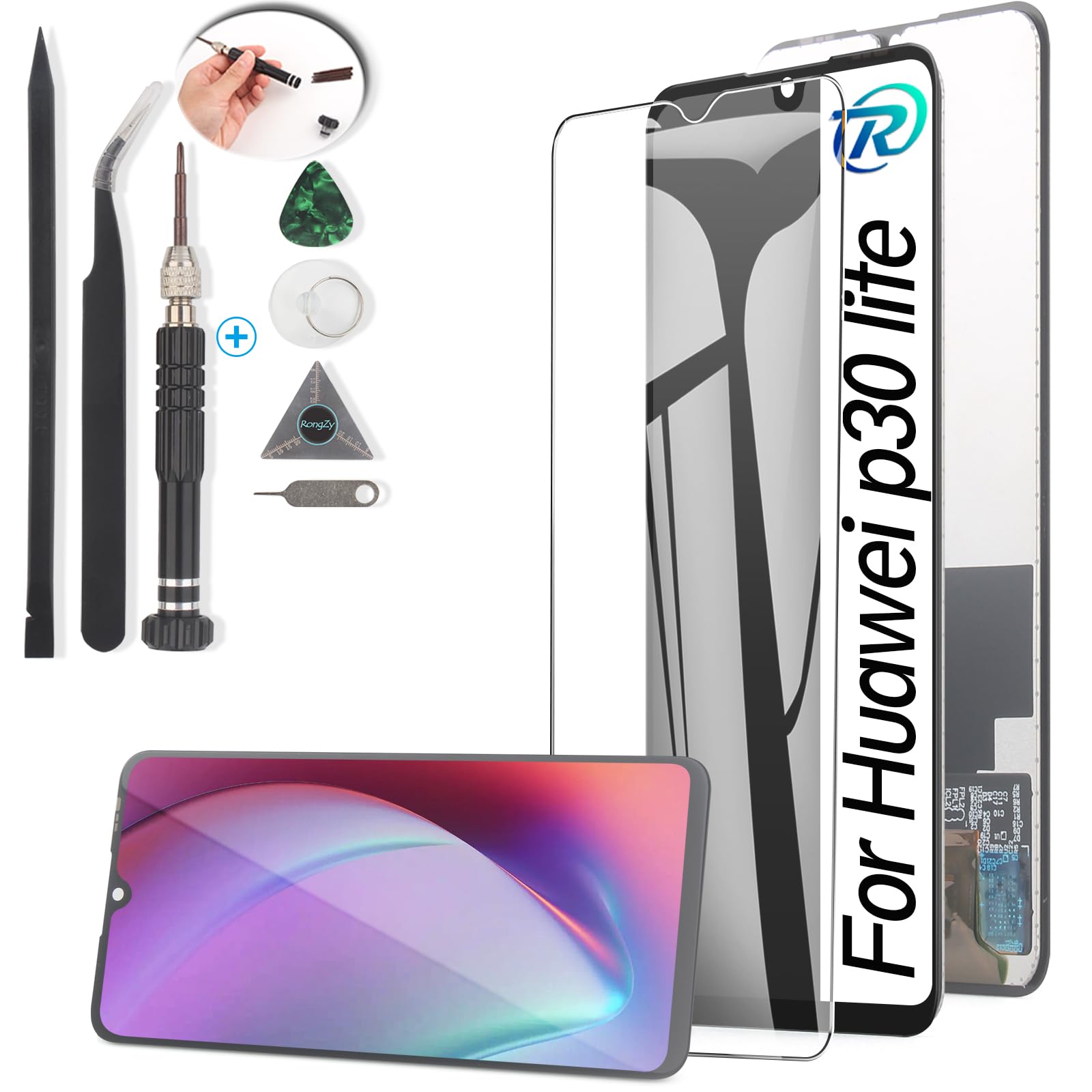 RongZy For Huawei P30 Lite LCD Screen Replacement for Huawei P30 Lite Touchscreen Digitizer Display with Tools (Black)