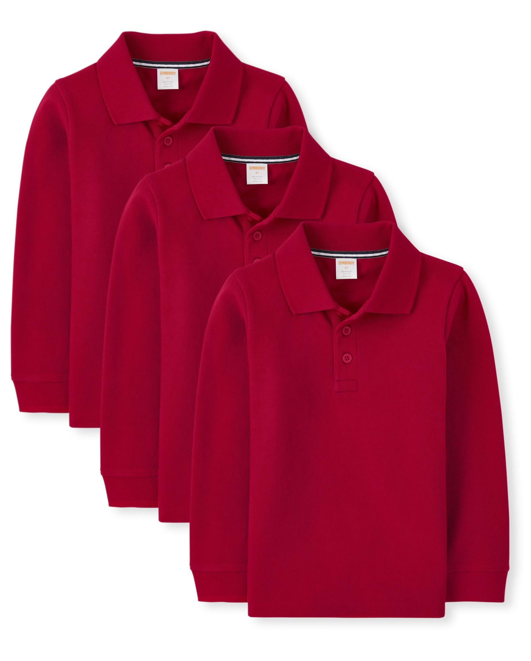 Gymboree,Boys,and Toddler Long Sleeve Polo Shirt,Red 3-Pack,6