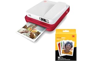 Kodak Smile Classic Digital Instant Camera with Bluetooth (Red) w/ 10 Pack of 3.5x4.25 inch Premium Zink Print Photo Paper.