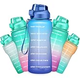 Ahape Gallon Motivational 64/100 oz Water Bottle with Time Marker &amp; Straw, Large Daily Water Jug for Fitness Gym Outdoor Sports, Remind of All Day Hydration, Leak Proof, BPA Free (blue+purple, 100oz)