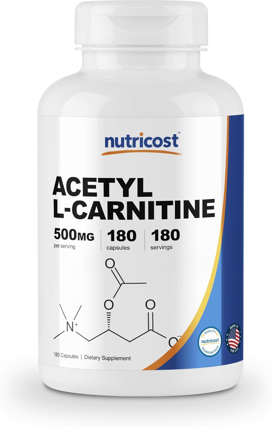 Nutricost Acetyl LCarnitine 500mg, 180 Capsules NonGMO and 180 Caps