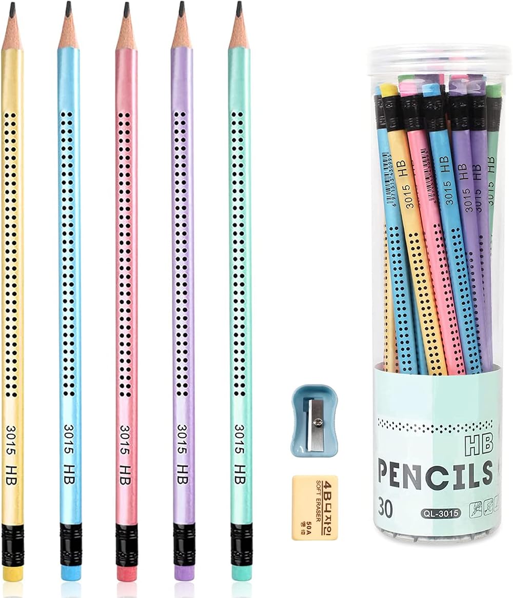 Surcotto 30 HB Pencils with Eraser & Sharpener Triangular Colour Set