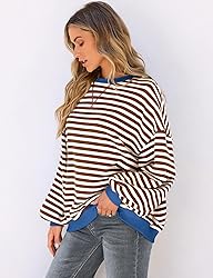 UEU Women Oversized Striped Sweatshirt Color Block