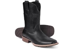 Platikly Cowboy Boots For Men - Mens Square Toe Western Boot With Flag, Faux Leather Booties, Botas Para Hombre Vaqueras Suitable For Concert, Daily, Wedding