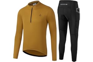 OFF PRND Men's Cycling Jersey 1/3 Zipper Cycling Set Solid Color Club Fit, Long Sleeeves Bike Jersey and Pants Zipper Pocket