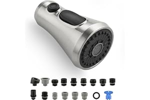 OJODJFAS Kitchen Faucet Head Replacement Brushed Nickel,ABS Universal Sink Head,3 Function Pull Down Spray Nozzle with 15 Ada