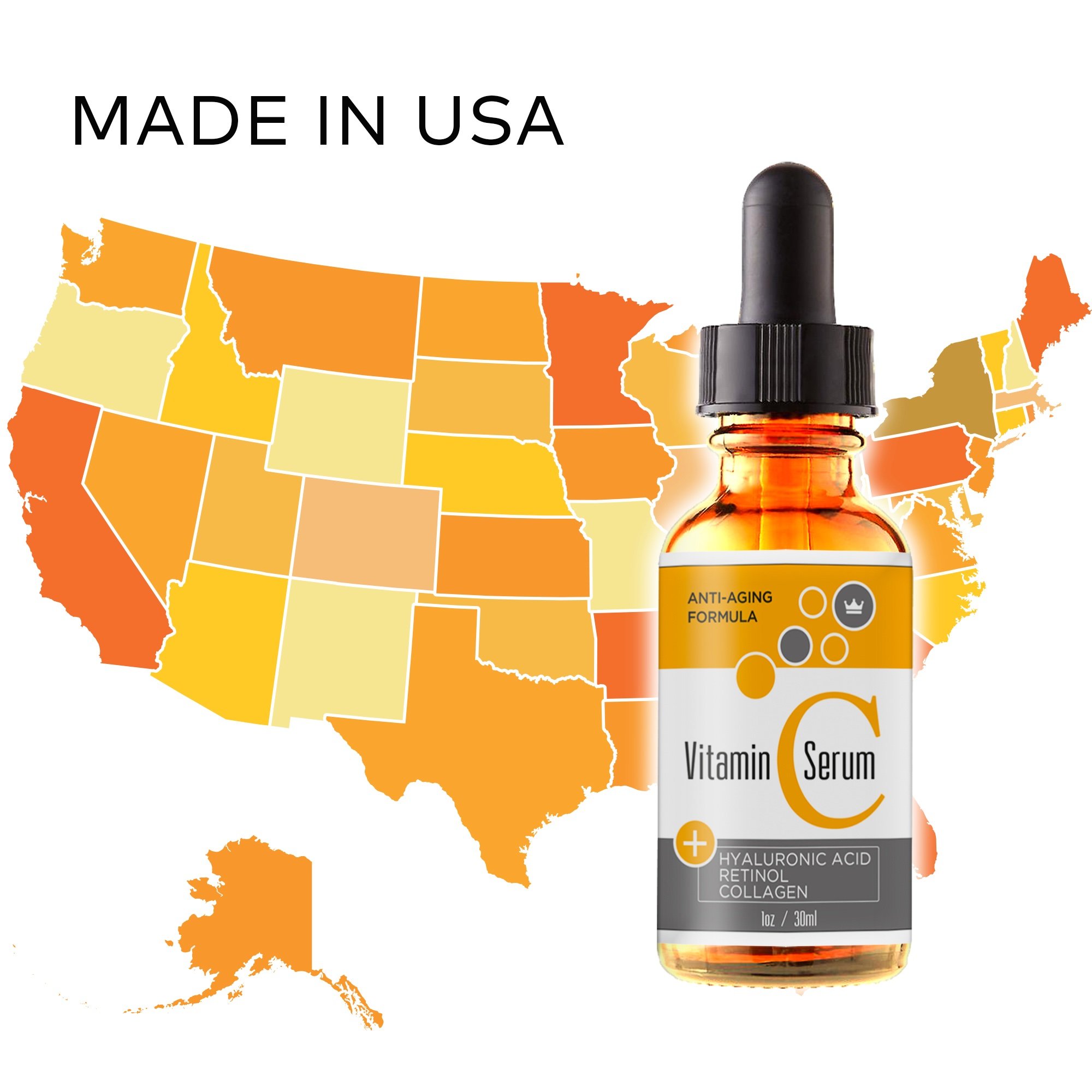 Vitamin C Serum for Face with Retinol & Pure Hyaluronic Acid - USA Made - Anti-Aging Collagen Facial Serum - Best Anti-Wrinkle Solution for Skin and Neck