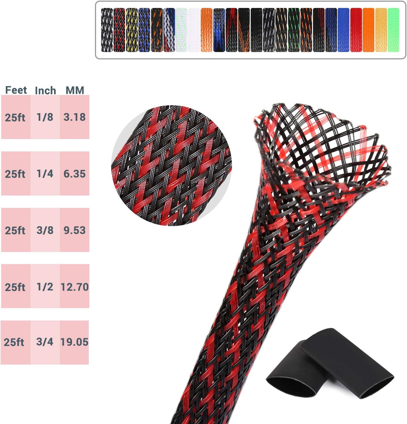 PET Braided Cable Sleeve 25ft 3/4 Inch Cable Management Sleeve Cables