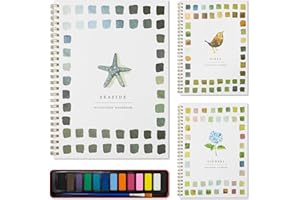 JLTFSTR Beginner Watercolor Painting Kit Watercolor Workbook Coloring Book 12 Colors Paint Set with Brush,Easy Nature Scenes Beginner Friendly Watercolor Paint Set Gift for Adults Teens. (Seaside)
