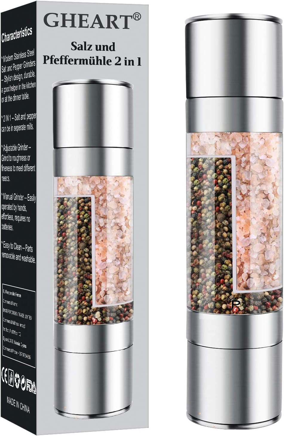 Pepper Mills Salt And Pepper Grinder Pepper Grinder Salt Grinder 2 In 1 Salt And Pepper Shakers With Adjustable Coarseness Amazon Co Uk Kitchen Home