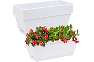 CHUKEMAOYI Window Box Planter, 7 Pack Plastic Vegetable Flower Planters Boxes 17 Inches Rectangular Flower Pots with Saucers for Indoor Outdoor Garden, Patio, Home Decor (White)