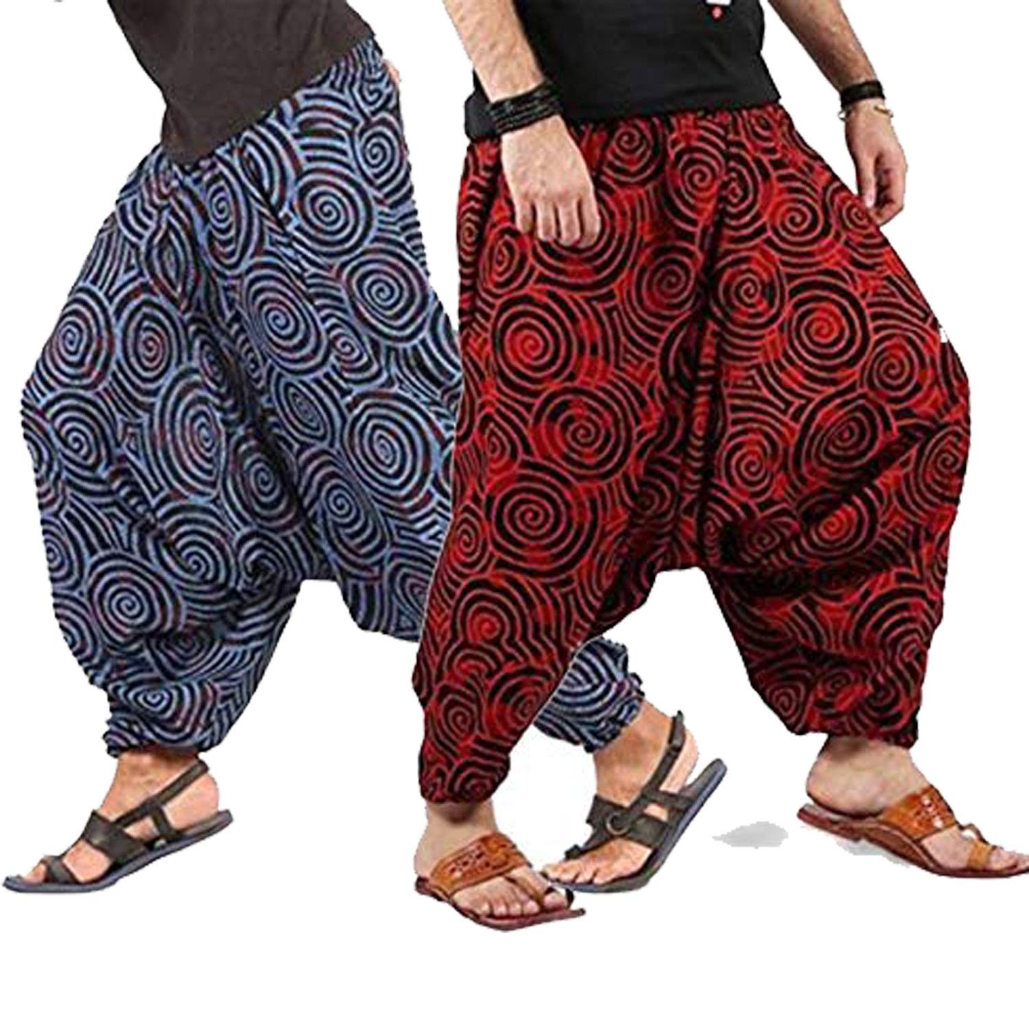 new krishna fashions cotton harem afghani printed pants/trousers/pyjama for men and women, free size combo of 2 pices