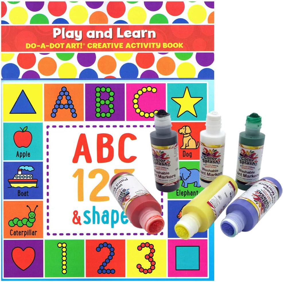 Washable Paint Marker, Play and Learn Creativity and Coloring Book, Learning Letters, Numbers, Shapes, Drawing