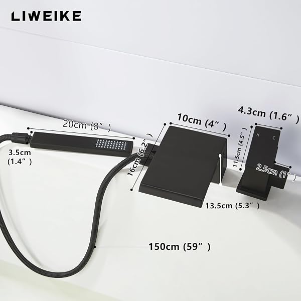 LIWEIKE BLACK ROMAN TUB FAUCET WITH SPRAYER, DECK MOUNT ROMAN BATHTUB FAUCET SET WITH HAND SHOWER FOR 3 HOLES SINGLE HANDLE WATERFALL TUB FILLER, MATTE BLACK