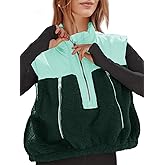 Tankaneo Womens Cropped Vests Outerwear Color Block Half Zipper Fleece Sherpa Sleeveless Winter Coats Jackets with Pockets