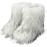 MAIJED Faux Fur Boots for Women Furry Fluffy Short Snow Ankle Winter Boot Mid-Calf Fuzzy Outdoor Indoor Flat Shoes Comfortable