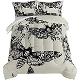 HOSIMA Gothic Decor Comforter Set,Death Moth Skull Heads Pattern Halloween Bed Set Queen Size for Boys Room Decor, Twin Bed in a Bag for Teens with 2 Pillowcases.