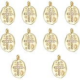 LEGENTLISUR 10Pcs Gold Cross Charms for Jewelry Making Christian Jesus Oval Cross Charms Cubic Zirconia Charm for Bracelets Necklace Earring Keychains DIY Supplies