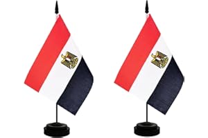 Rotenl 2 Pack Egypt Desk Flag, Egyptian Table Office Flag with Solid Pole and Stand Base, International Country Flag, Festival Celebration, Classroom Meeting Desktop Decoration (Egypt)